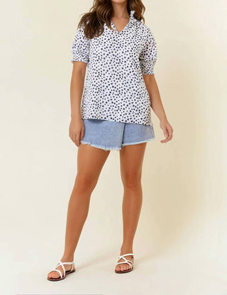 Doe And Rae - Dot Print Short Sleeve Blouse