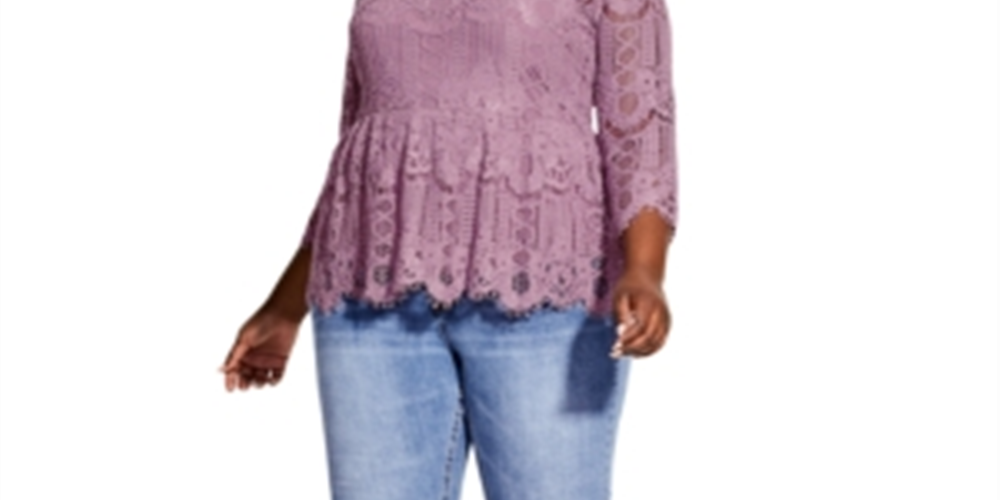 City Chic Women's Trendy Plus Everything Lace Peplum Top Pink Size 18W