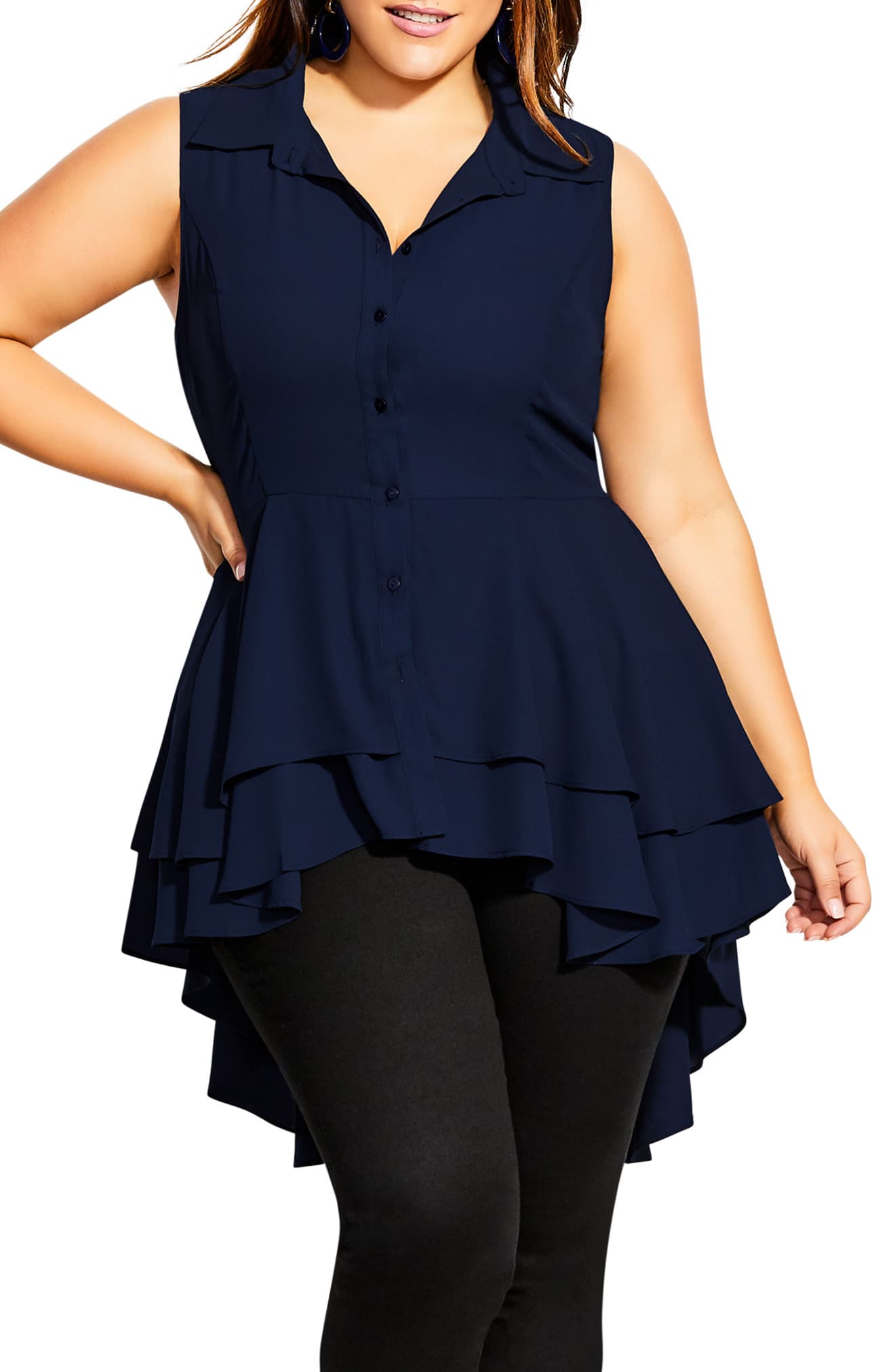 City Chic Women's Plus Flutter Hem Top Blue Size 18W