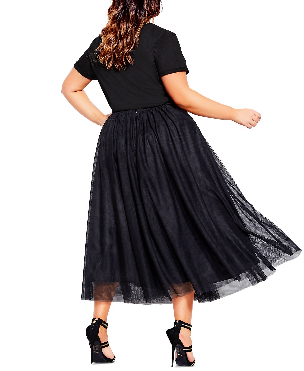City Chic Women's Tulle Midi Skirt Black Size 18W
