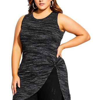 City Chic Women's Trendy Plus Longline Knot Top Black Size 18W
