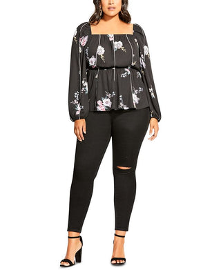 City Chic Women's Trendy Plus French Blooms Top Black Size 18W