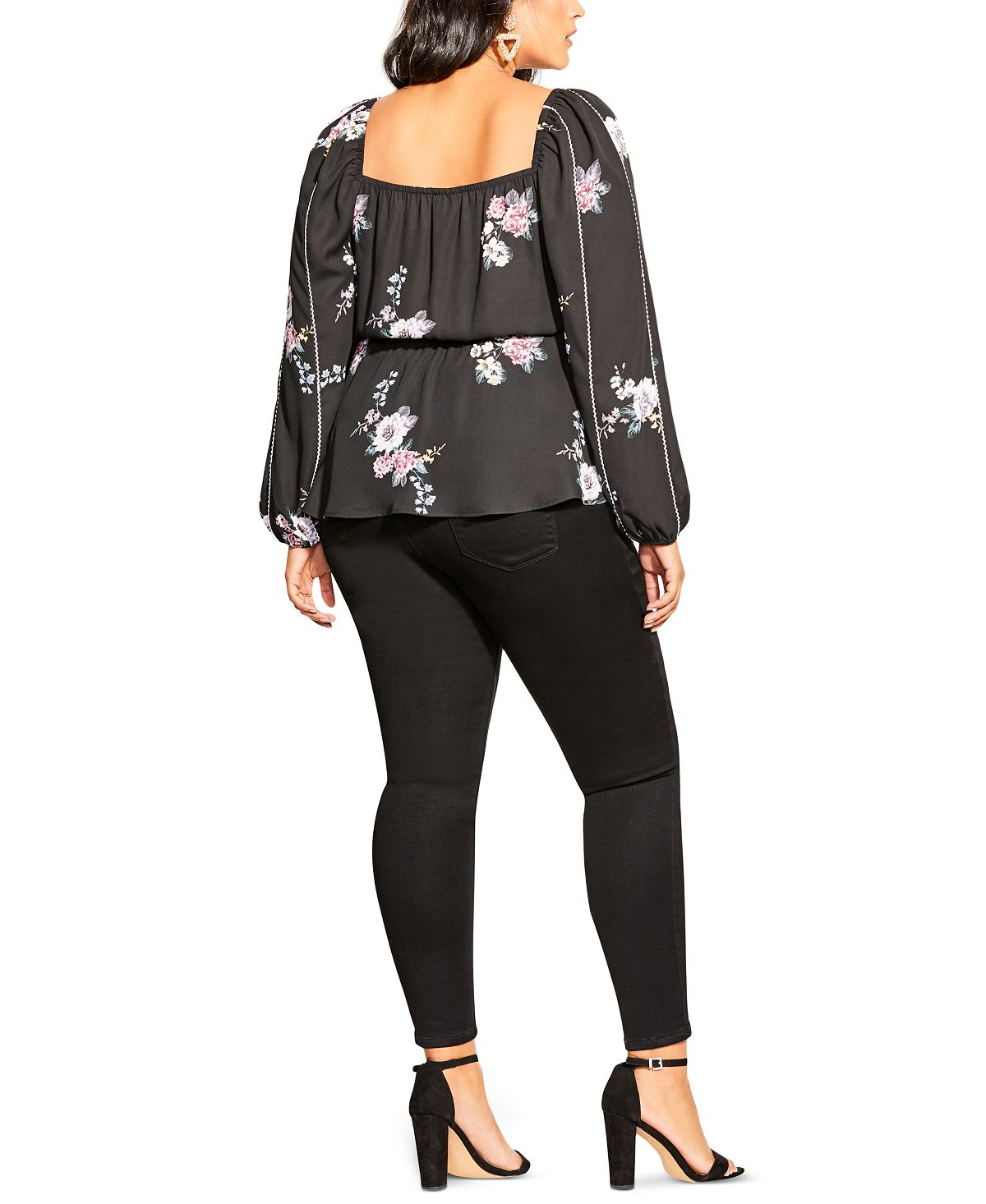 City Chic Women's Trendy Plus French Blooms Top Black Size 18W