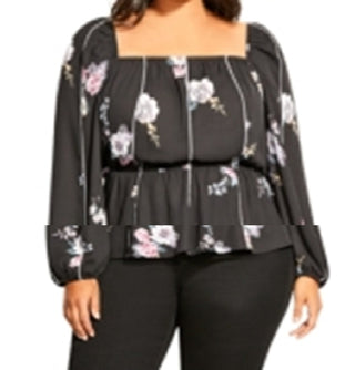 City Chic Women's Trendy Plus French Blooms Top Black Size 18W