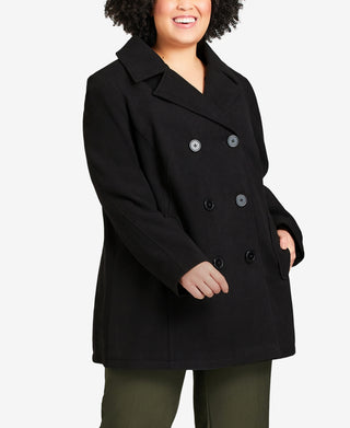 Avenue Women's Faux Wool Peacoat Black Size 2X