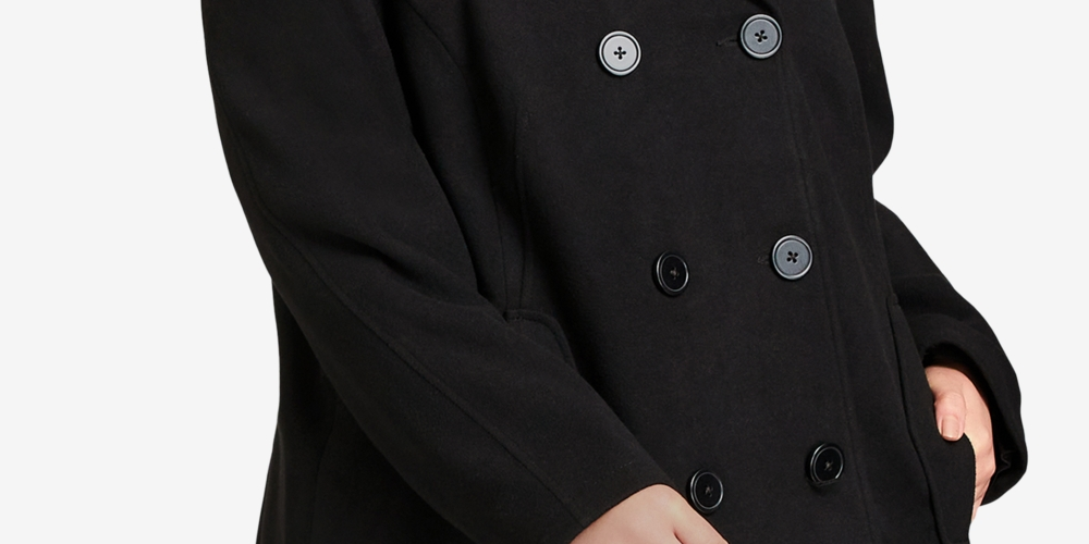 Avenue Women's Faux Wool Peacoat Black Size 2X