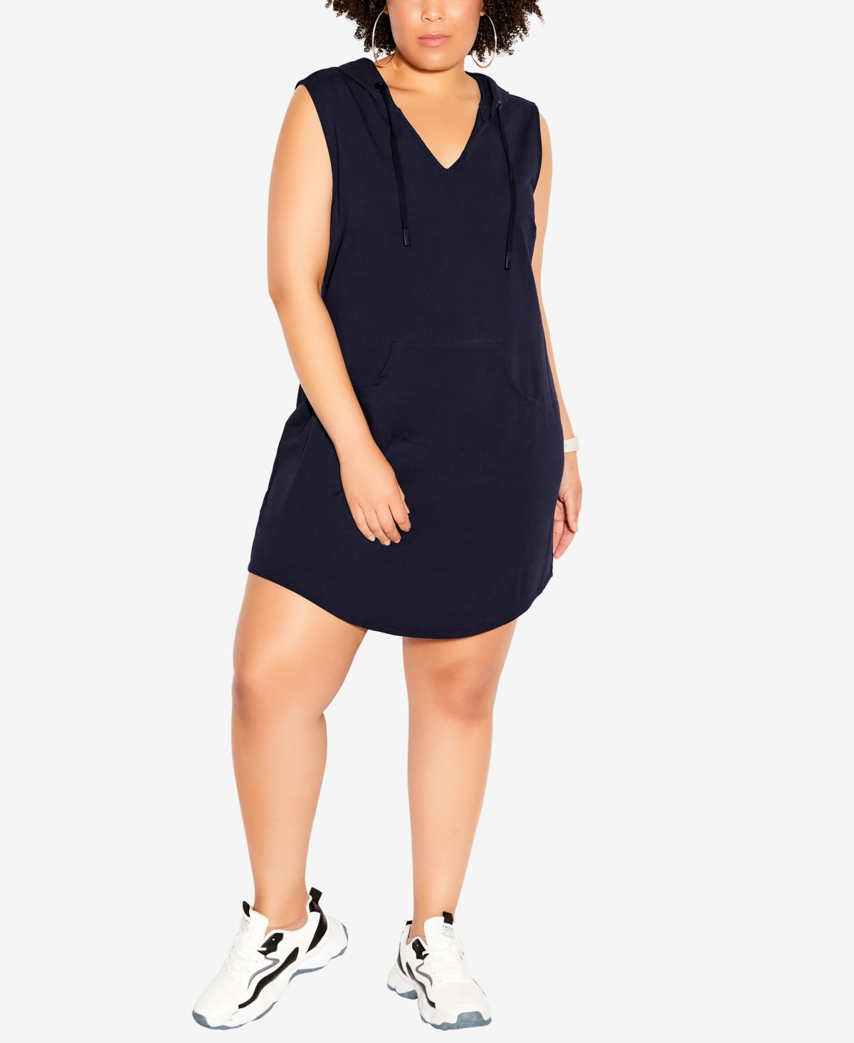 City Chic Relax Me Sleeveless Stretch Cotton Hoodie Dress in Navy , Size Xx-Large