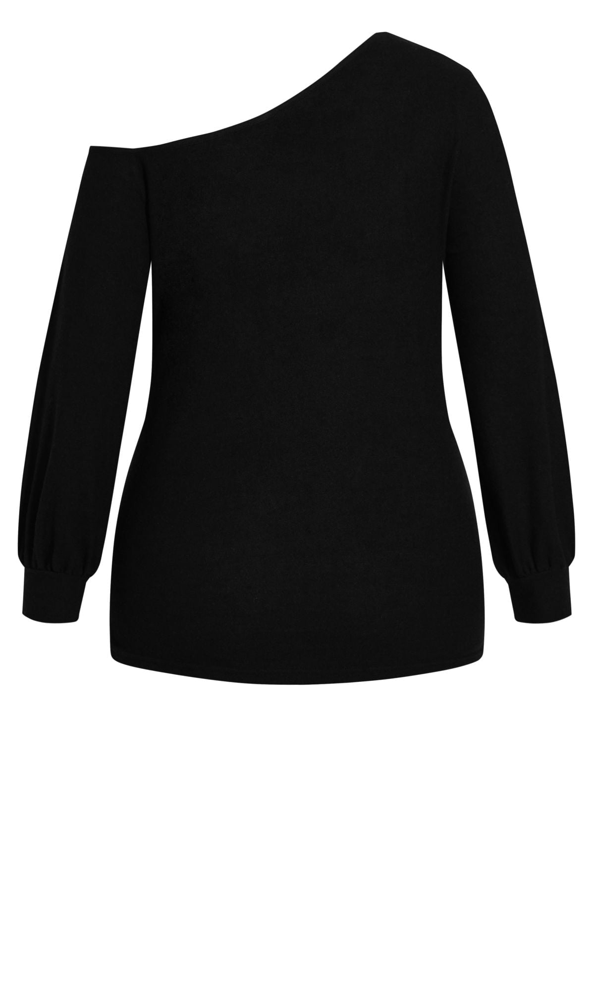 City Chic Long Sleeve One-Shoulder Top, Black, Size XXL