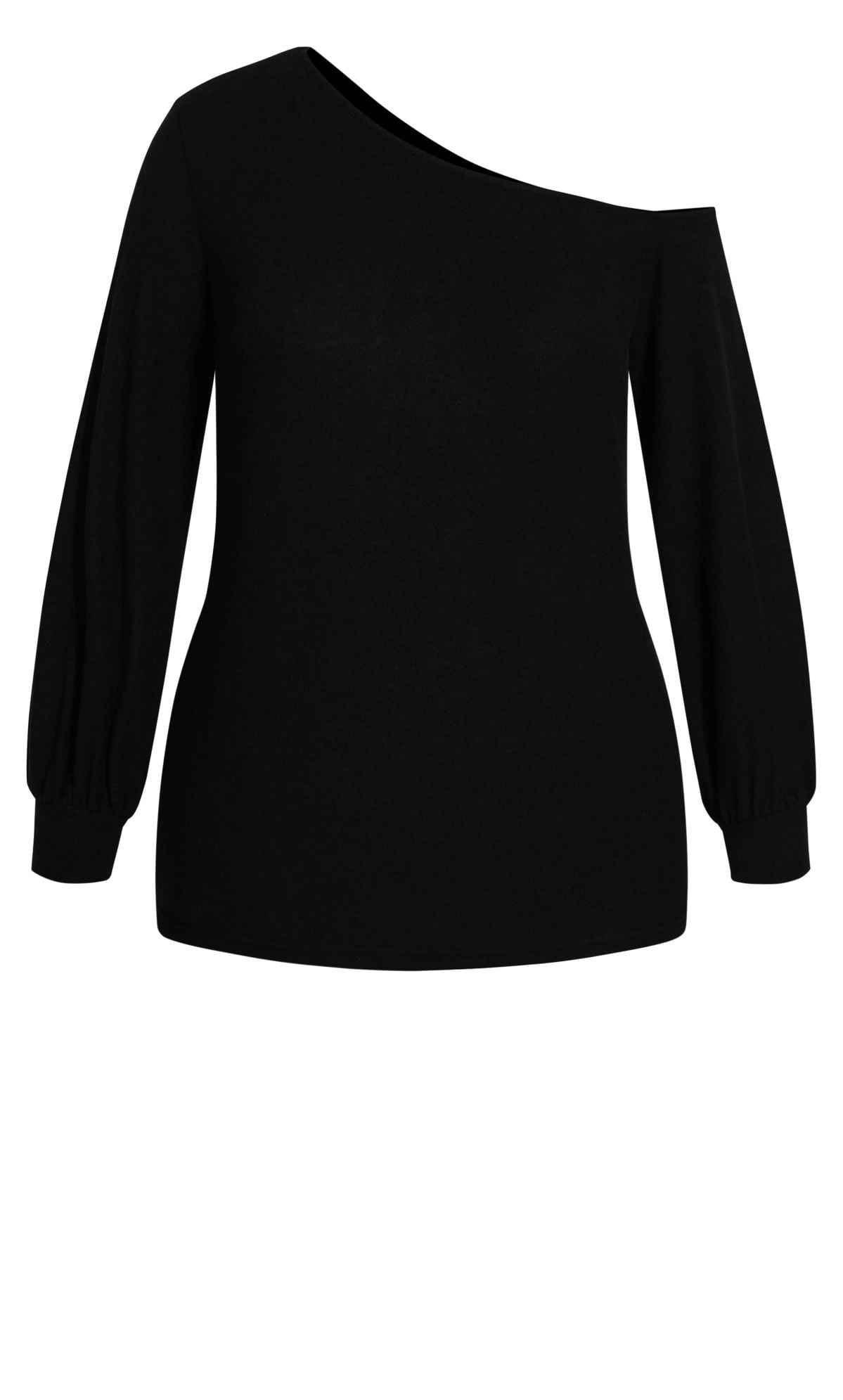 City Chic Long Sleeve One-Shoulder Top, Black, Size XXL