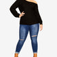 City Chic Long Sleeve One-Shoulder Top, Black, Size XXL