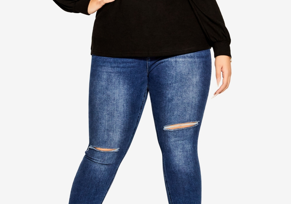 City Chic Long Sleeve One-Shoulder Top, Black, Size XXL