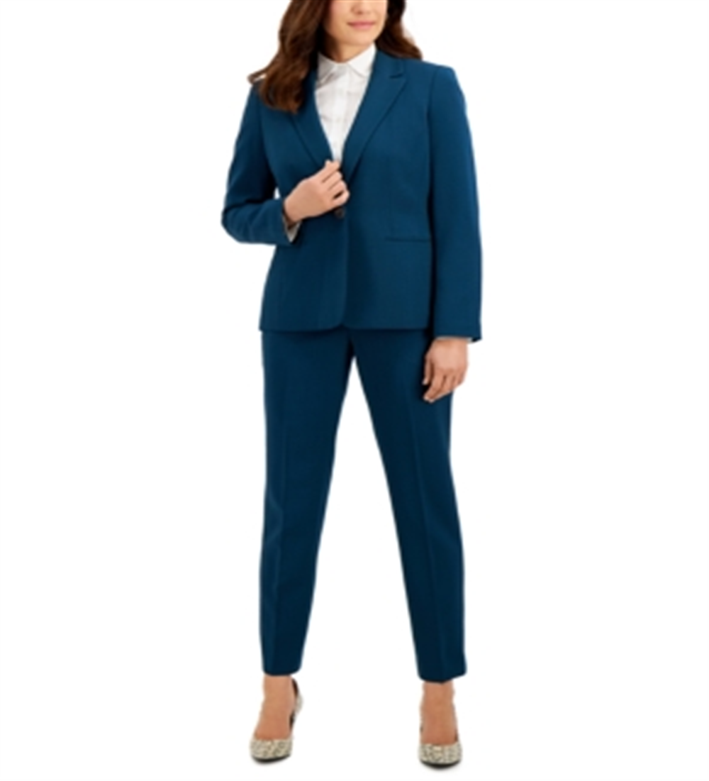 Le Suit Women's Stretch Crepe Pantsuit Blue Size 18