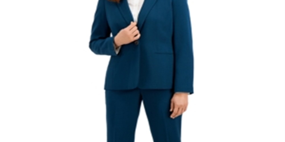 Le Suit Women's Stretch Crepe Pantsuit Blue Size 18