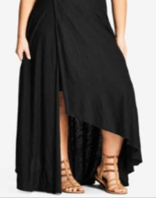 City Chic Women's Strappy Asymmetrical Faux Wrap Halter Maxi Dress Black Size 22W