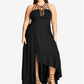 City Chic Women's Strappy Asymmetrical Faux Wrap Halter Maxi Dress Black Size 22W