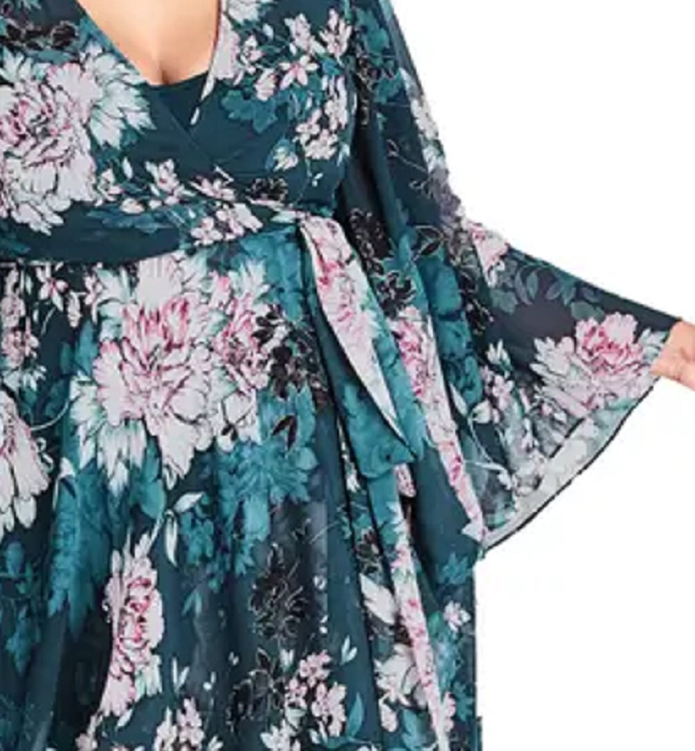City Chic Women's Jade Blossom Wrap Maxi Dress Green Size 22W