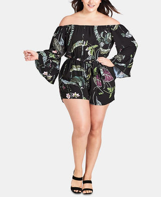 City Chic Women's Lily Pad Romper Black Size 22W