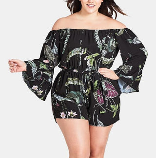 City Chic Women's Lily Pad Romper Black Size 22W