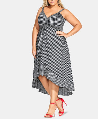 City Chic Women's Gingham Print Fit & Flare Dress Black Size 16W