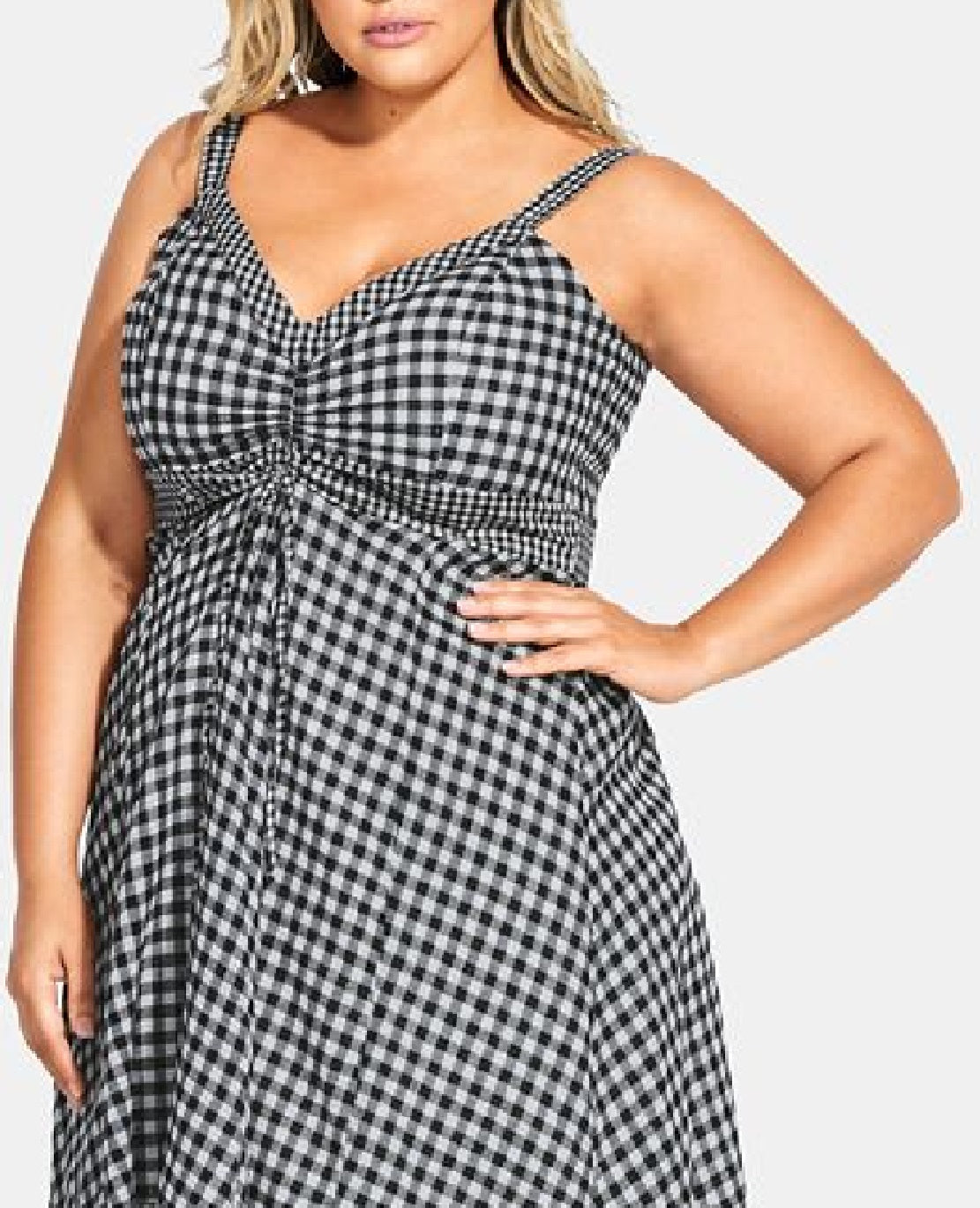 City Chic Women's Gingham Print Fit & Flare Dress Black Size 16W
