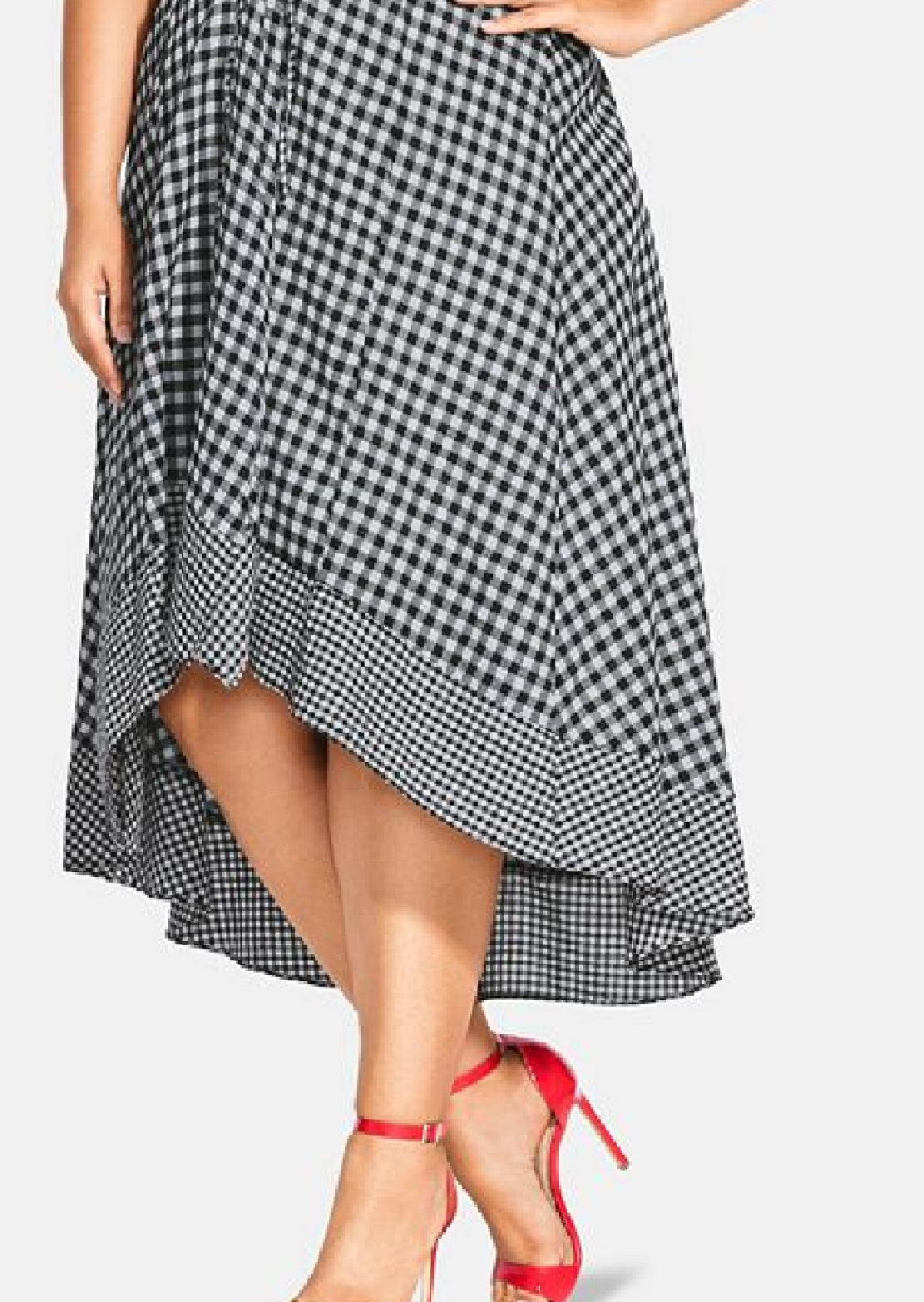 City Chic Women's Gingham Print Fit & Flare Dress Black Size 16W