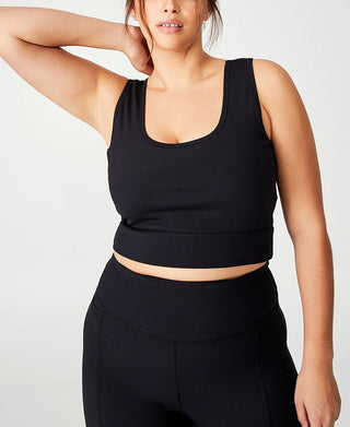 COTTON ON Women's Active Rib Crop Tank Top Black Size 18W