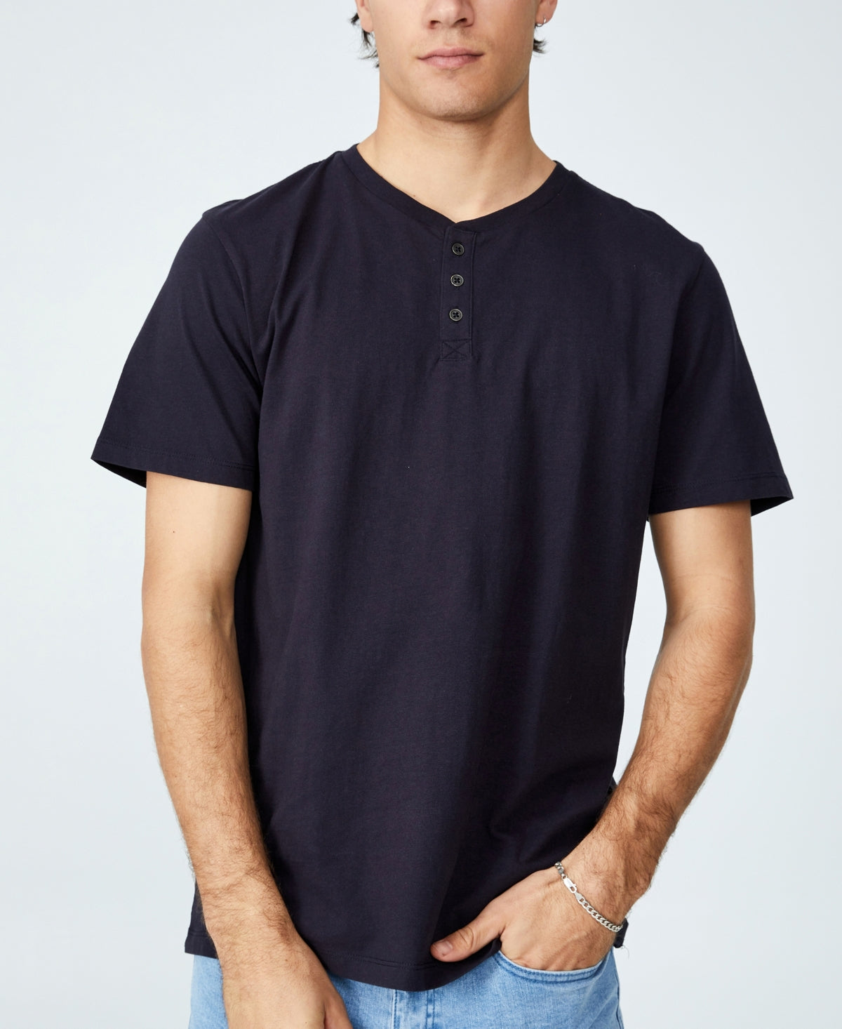 COTTON ON Men's Organic Henley T-shirt Blue Size XX-Large