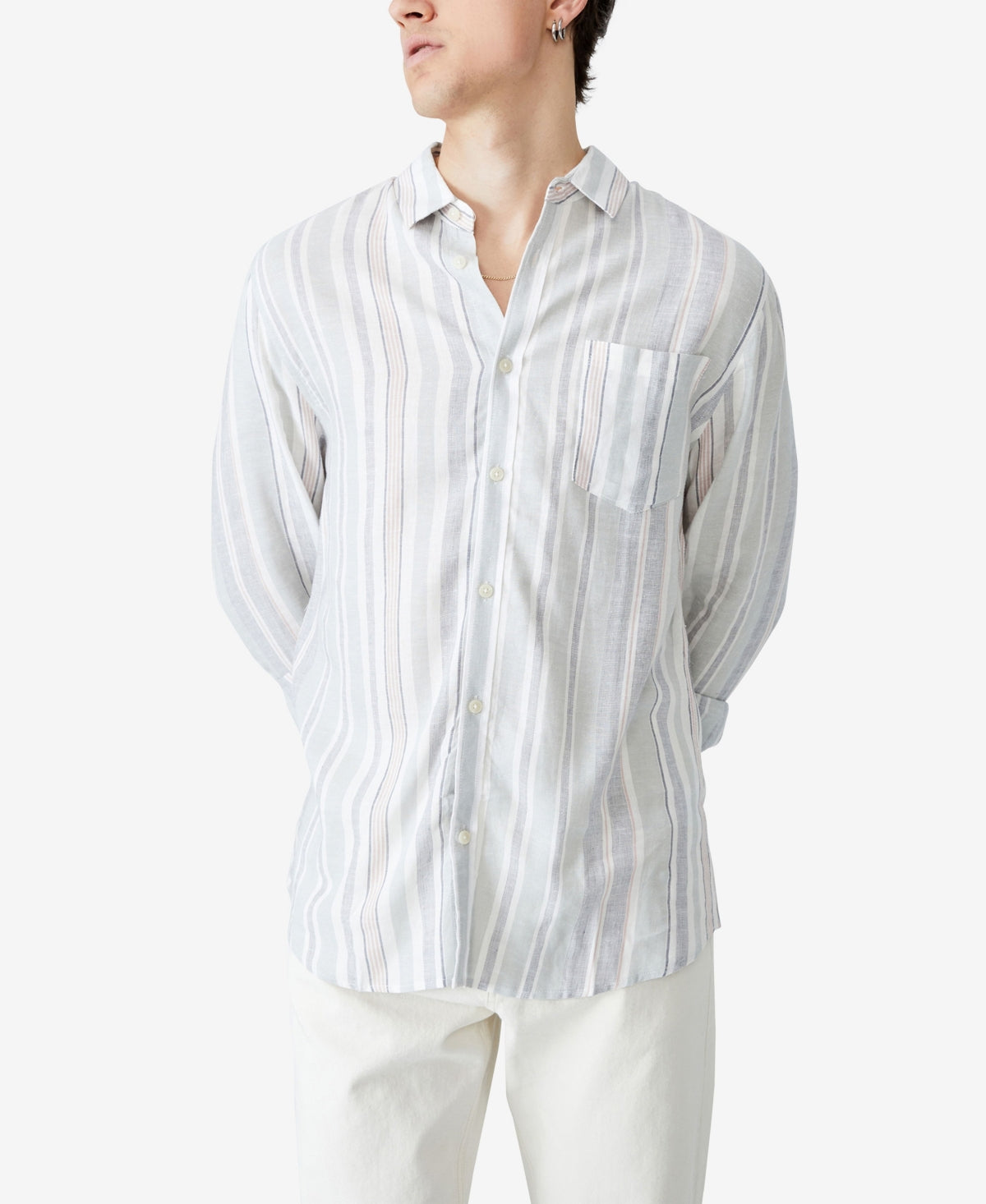 COTTON ON Men's Ashby Long Sleeve Shirt Blue Size Small