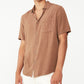 COTTON ON Men's Cuban Short Sleeves Shirt Brown Size Large
