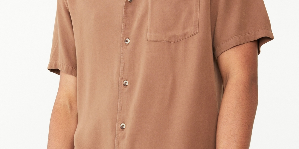 COTTON ON Men's Cuban Short Sleeves Shirt Brown Size Large