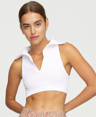 COTTON ON Women's Seamless Polo Crop Tank Top White Size Small