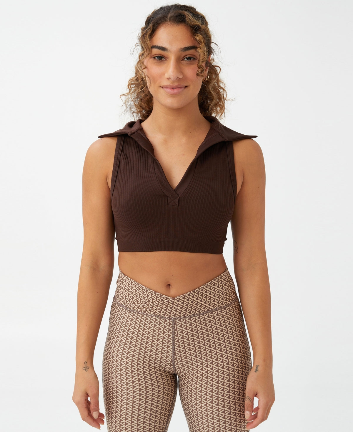 COTTON ON Women's Seamless Polo Crop Tank Top Brown Size Large