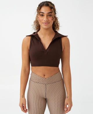 COTTON ON Women's Seamless Polo Crop Tank Top Brown Size Large