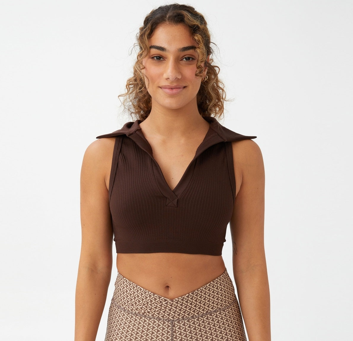 COTTON ON Women's Seamless Polo Crop Tank Top Brown Size Large