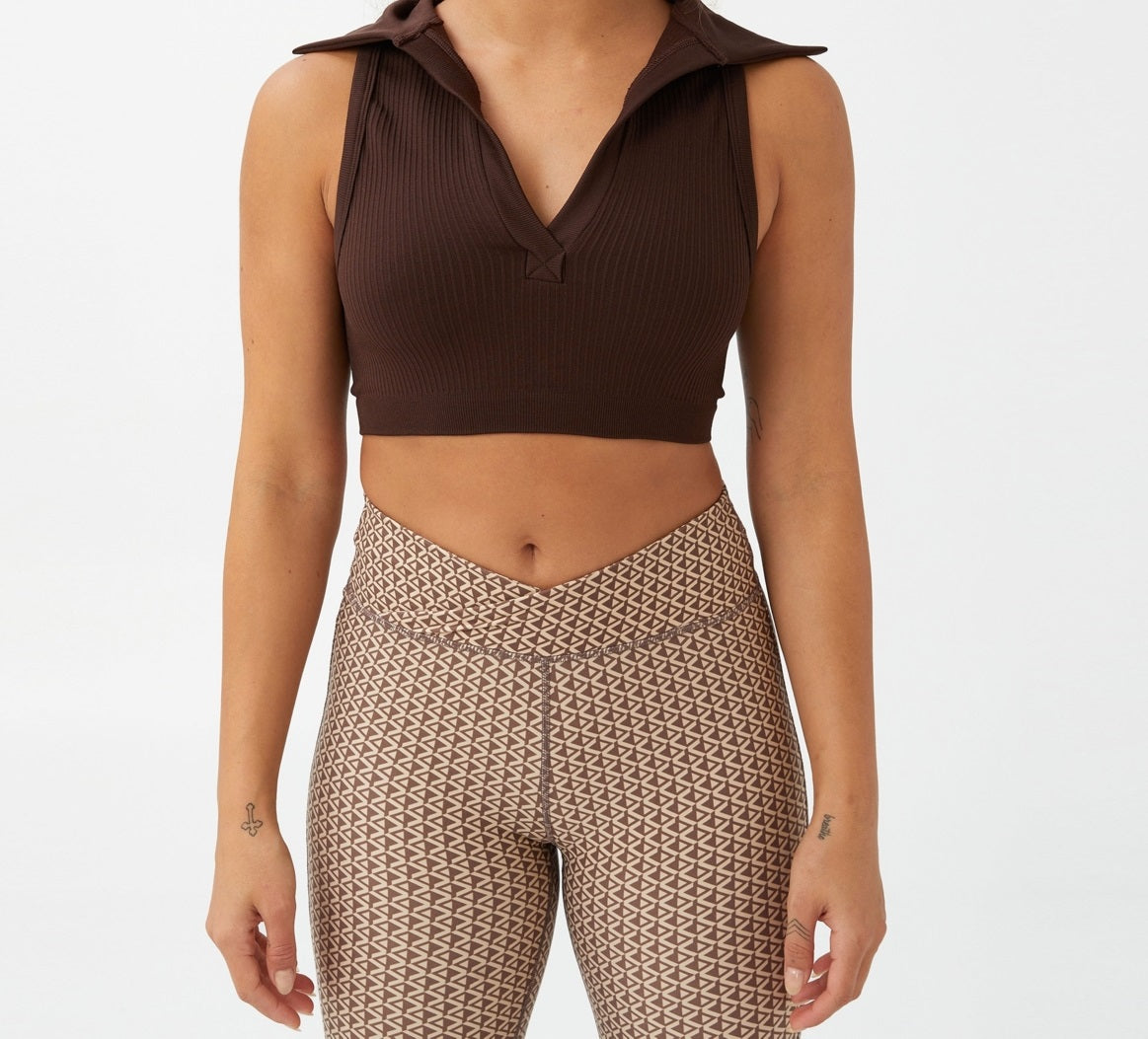 COTTON ON Women's Seamless Polo Crop Tank Top Brown Size Large