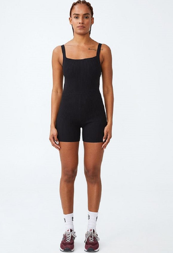 COTTON ON Women's Summer Knit Bike Onsie Romper Black Size X-Small