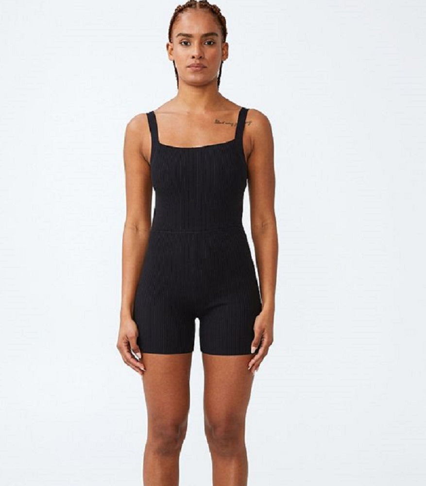 COTTON ON Women's Summer Knit Bike Onsie Romper Black Size X-Small