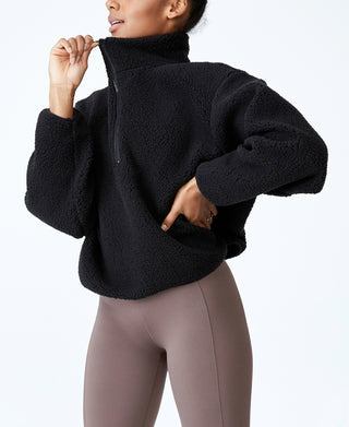 COTTON ON Women's Crop Sherpa Half Zip Sweater Black Size Small