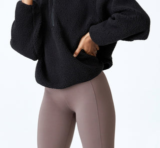 COTTON ON Women's Crop Sherpa Half Zip Sweater Black Size Small