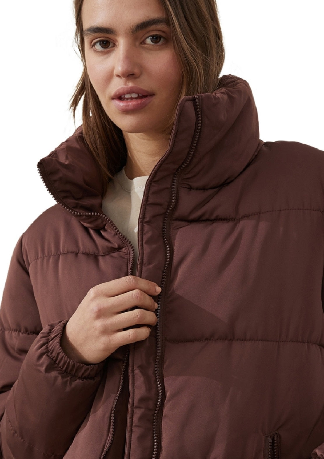 Cotton On Women's The Recycled Mother Puffer Jacket Brown Size Large