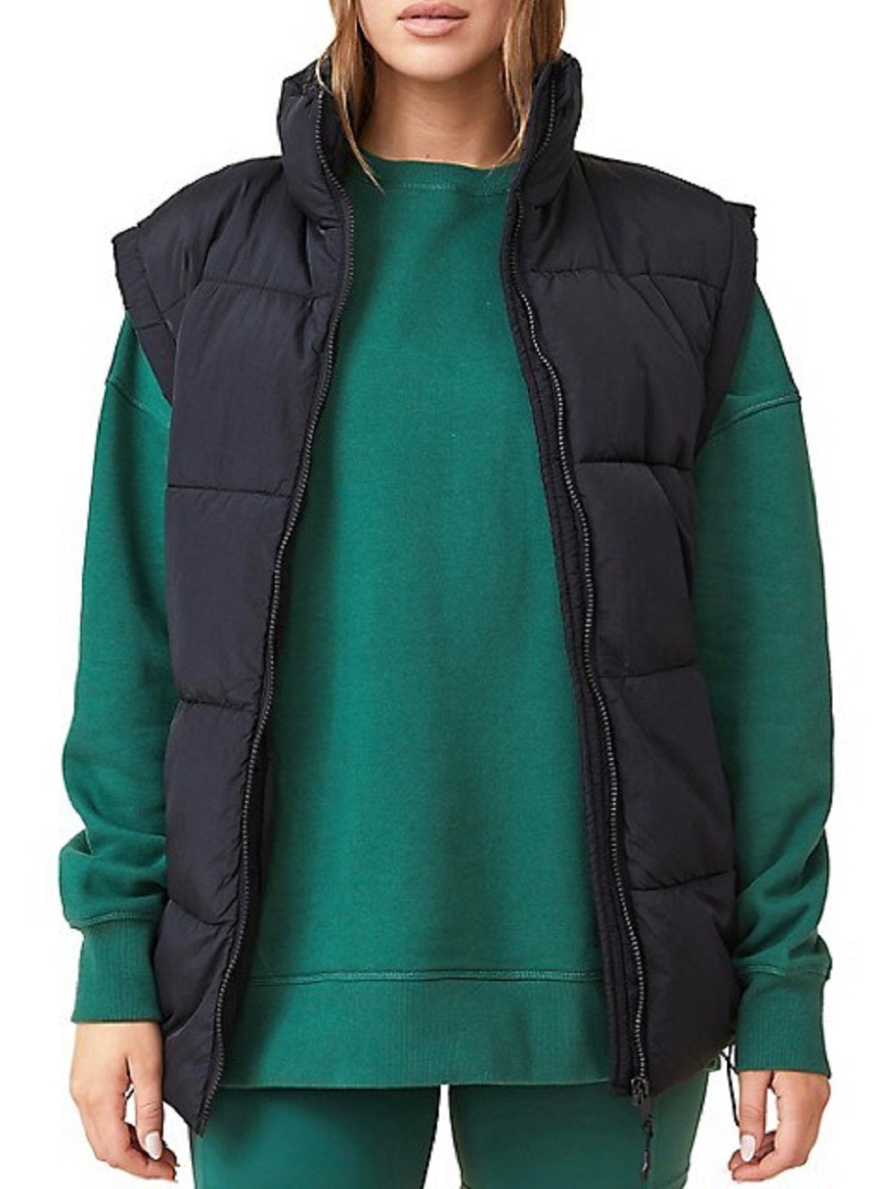 Cotton On Women's Recycled Mother Puffer Vest Jacket Black Size Medium