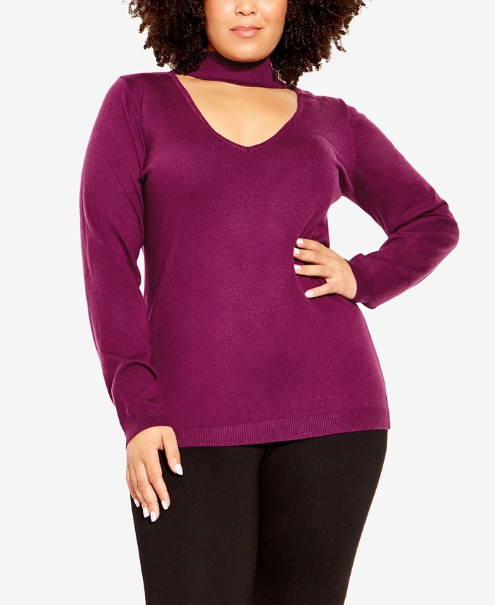 City Chic Women's Yolanda Cutout Mock Neck Sweater Purple Size 20W