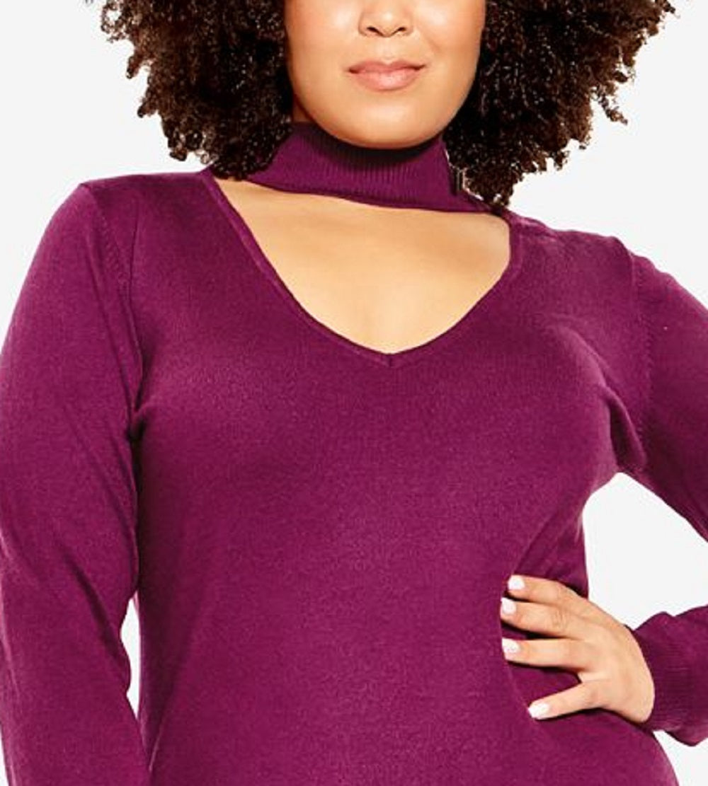 City Chic Women's Yolanda Cutout Mock Neck Sweater Purple Size 20W