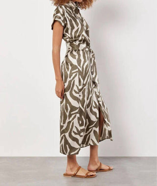 Apricot - Zebra Print Tie Midi Dress