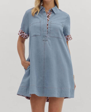 Entro - Leopard Accent Collared Mini Dress