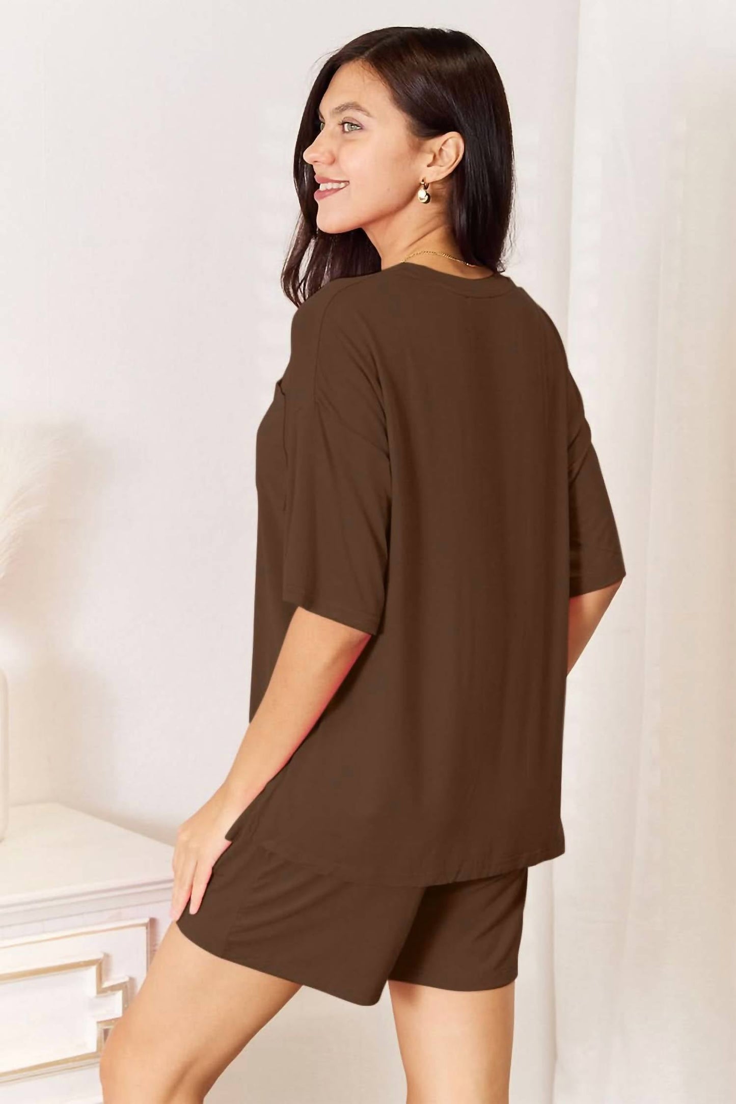 Basic Bae - Full Size Soft Rayon Half Sleeve Top And Shorts Set