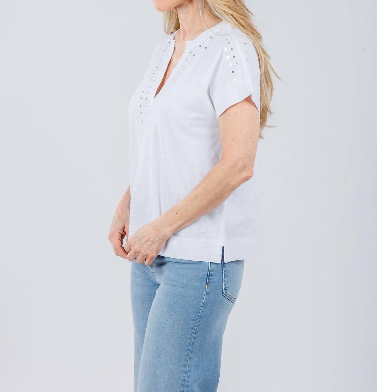 Elliott Lauren - Ramy V-neck Top With Mirror Sequin Detail