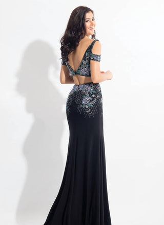 Rachel Allan - Beaded Jersey Two-piece Gown With Slit