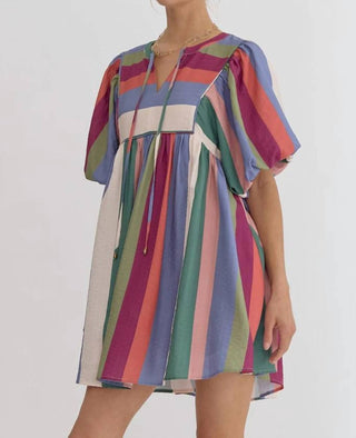 Entro - Striped Bubble Sleeve Dress