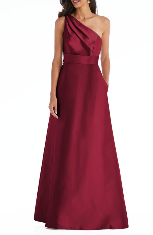 Alfred Sung One-Shoulder A-Line Gown - Burgundy